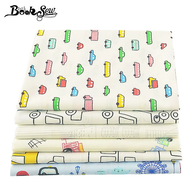 Booksew 100% хлопок саржа ткань детский дизайн автомобиля 6 шт./лот 40x50 см Ткань