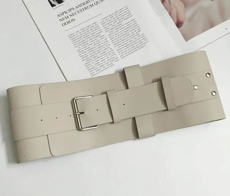Beige color Новинка, двухслойные широкие ремни для женщин и девушек,, модный дизайнерский кожаный крутой поясной ремень, женский ремень, аксессуар-ремешок - Цвет: Beige color