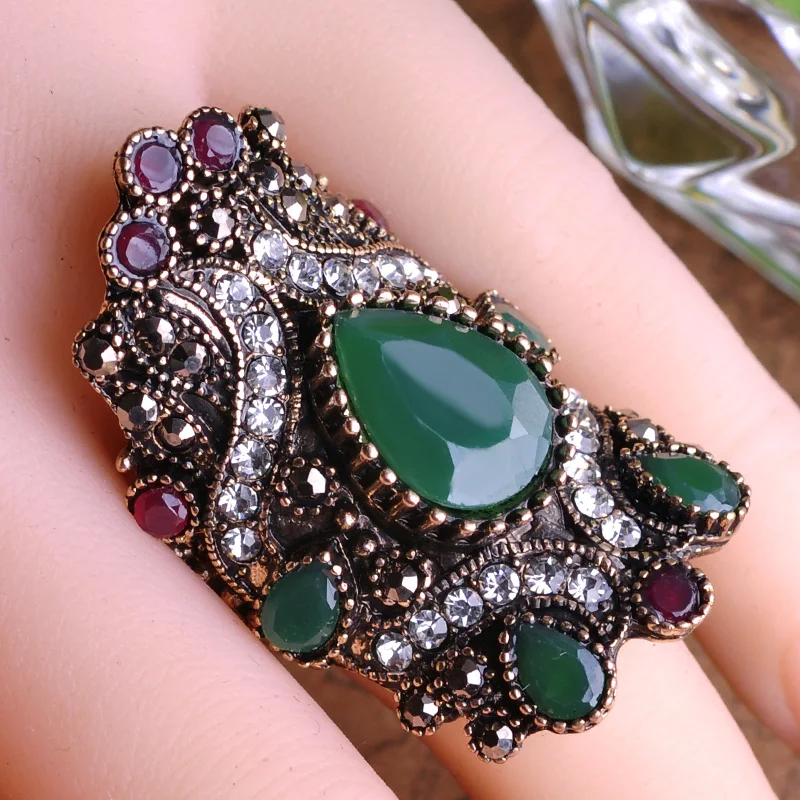 Женское Винтажное кольцо Blucome зеленое в виде цветов турецком стиле вечерние