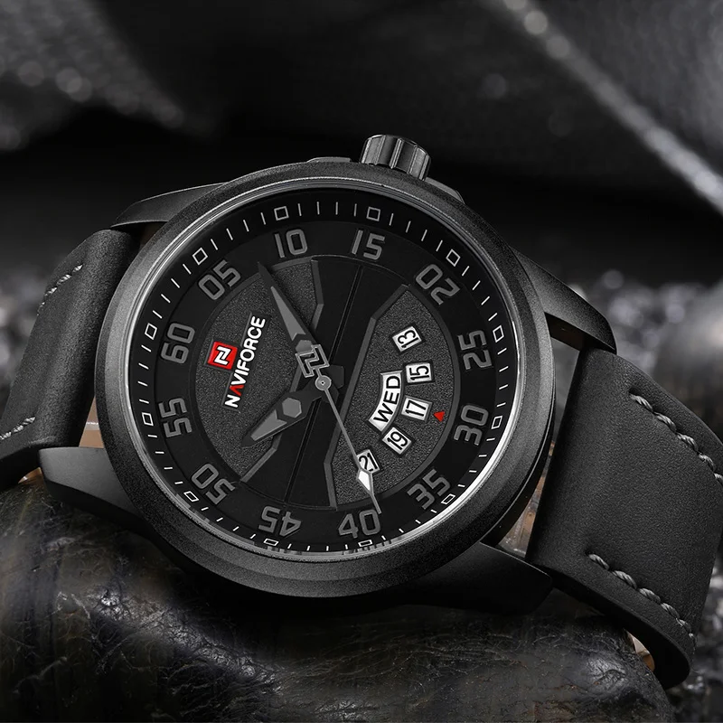 Grey NAVIFORCE спортивные часы Для мужчин кожаный ремешок Водонепроницаемый роскошный лучший бренд Аналоговый Кварцевые наручные часы мужской Relogio Masculino - Цвет: Grey