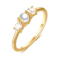 2019 fashion gold color cubic zircon rings for women round shaped imitation pearls wedding ladies ring beautiful pretty jewelry