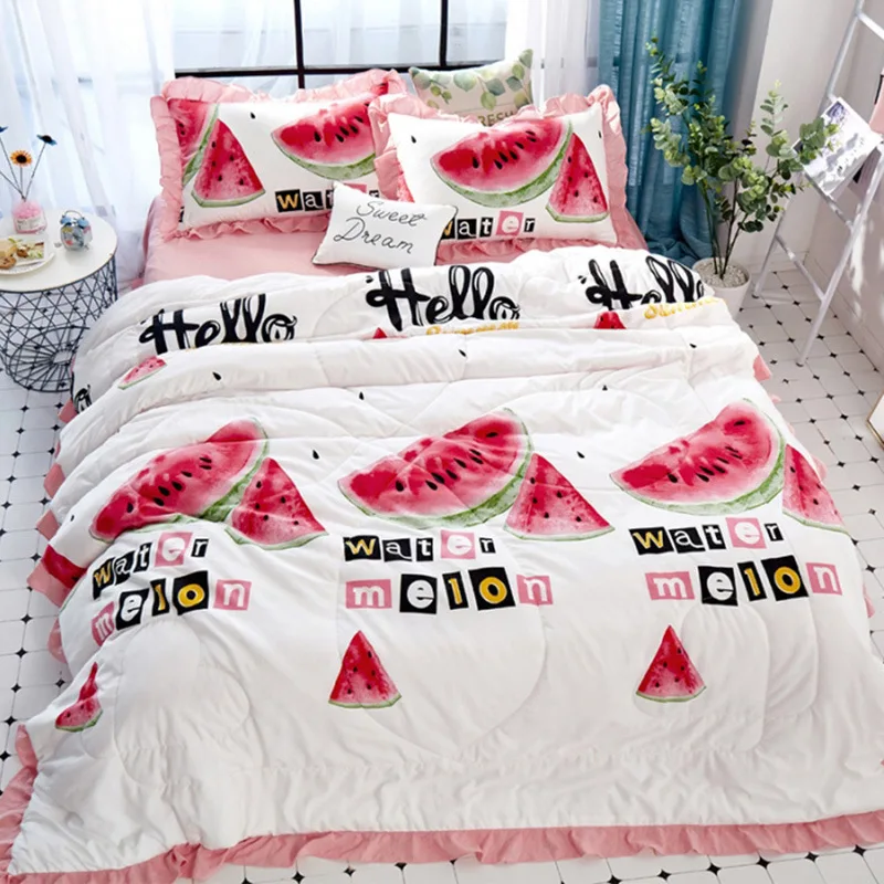 Летнее одеяло 4 предмета простыня наволочка арбуз ананас растение фламинго