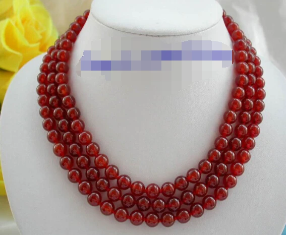

vogue popular 3rows 8mm round red beads necklace