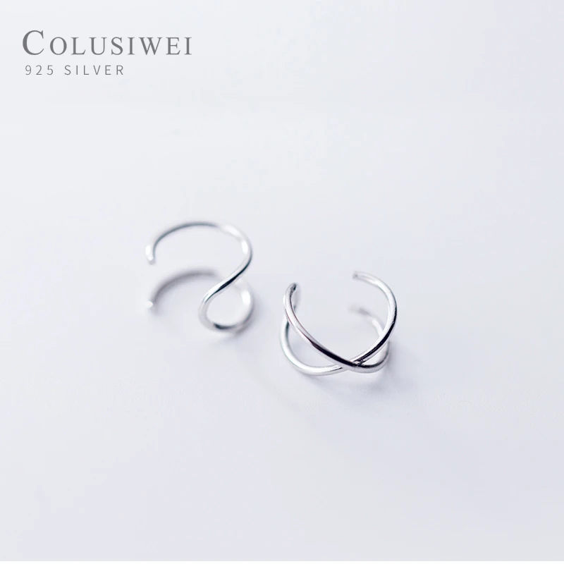 Colusiwei 925 стерлингового серебра геометрические серёжки в виде зажима серьги