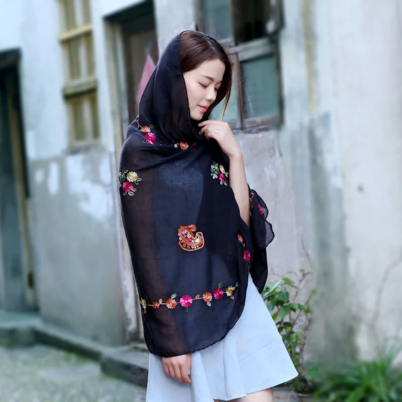 Женская Пашмина с вышивкой кешью хлопковая шаль цветочной маргариткой