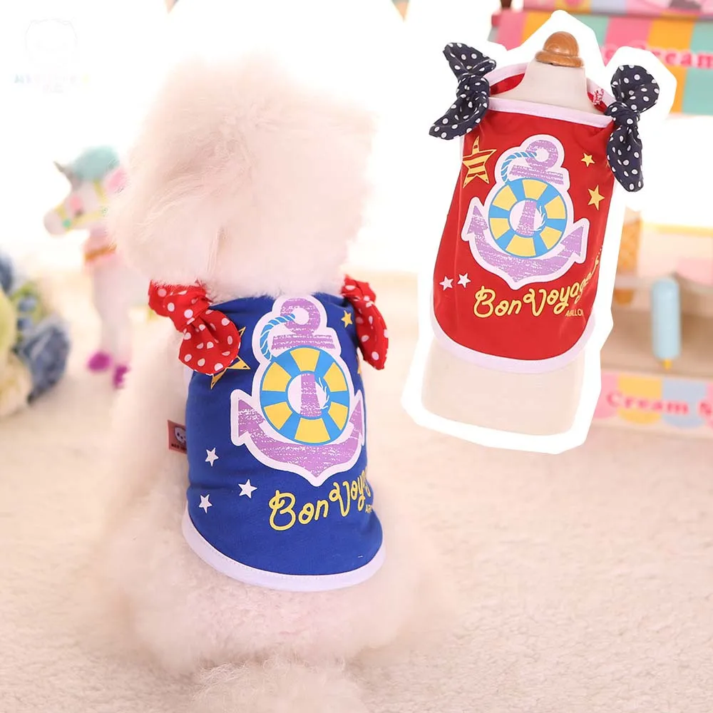 Cute Bow sailor dog pet cat costume jacket puppy hoodie shirt vest clothing for strip cotton chihuahua small clothes | Дом и сад