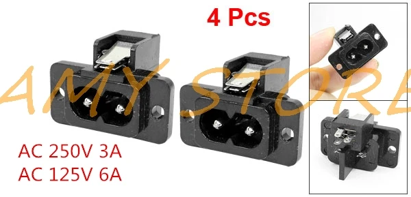 4 шт. AC 001 2P 002 IEC320 C8 на входе черный 2 терминалы Мощность гнездо адаптера