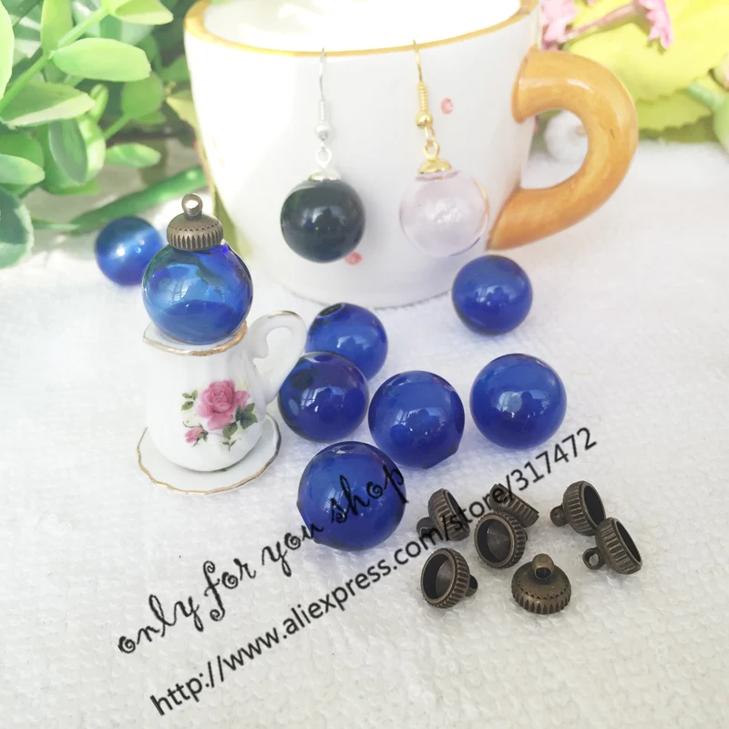 30 компл./лот 16*4 мм синий стеклянный пузырь и 6 колпачок набор стеклянная бутылка DIY