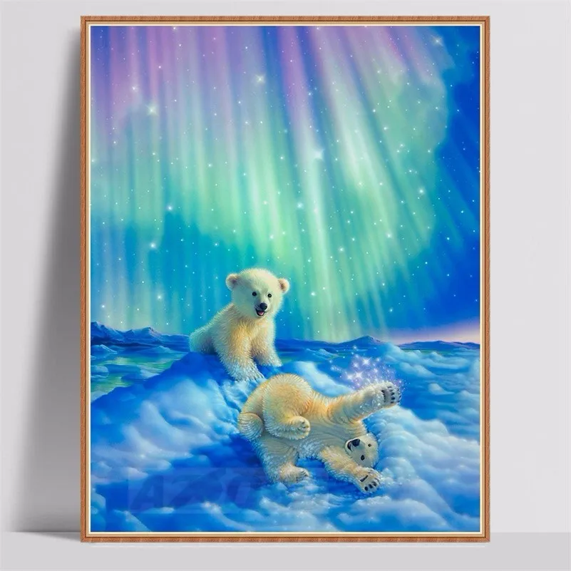

CAMMITEVER 3d Full Diamond Embroidery Polar Bear Home Decor Diamonds Painting Pasted Picture Square Drill Northern Lights Mosaic