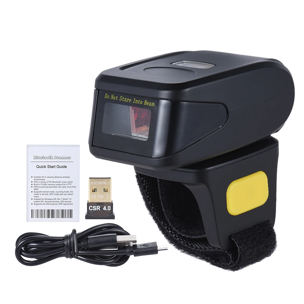 Портативный Ручной беспроводной Bluetooth сканер штрих кода с кольцом на палец 1D