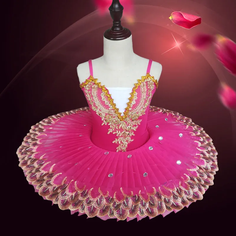 Rose red Профессиональная балетная пачка, детский костюм Лебединое озеро, белое, красное, синее балетное платье для детей, блинная пачка, танцевальная одежда для девочек - Цвет: Rose red