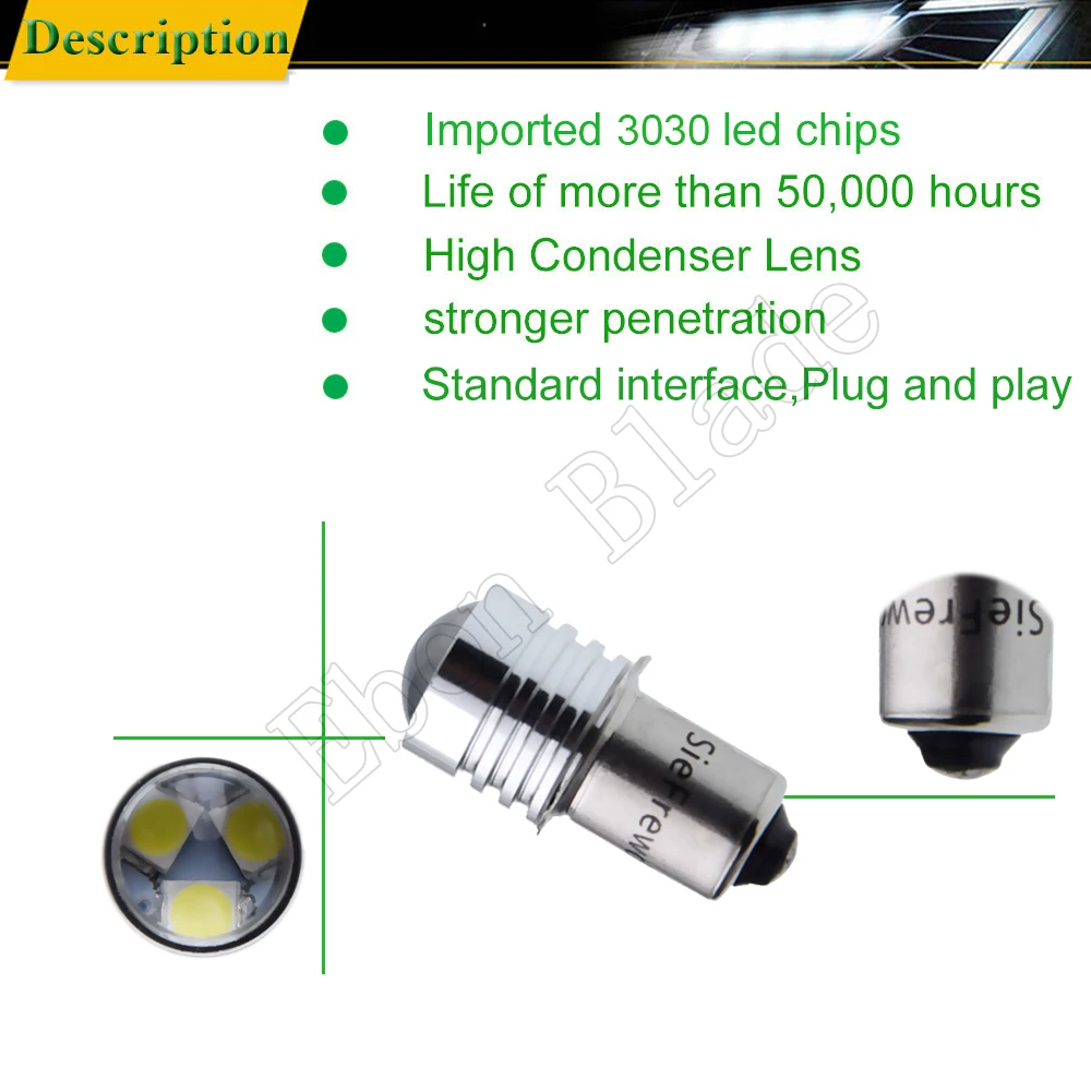 Pair P13.5S PR2 PR3 LED 3030 3SMD LED Emergency Work Light Torch Torches Flashlight Lamp Replacement Bulb 3V 6V 12V 18V 24V