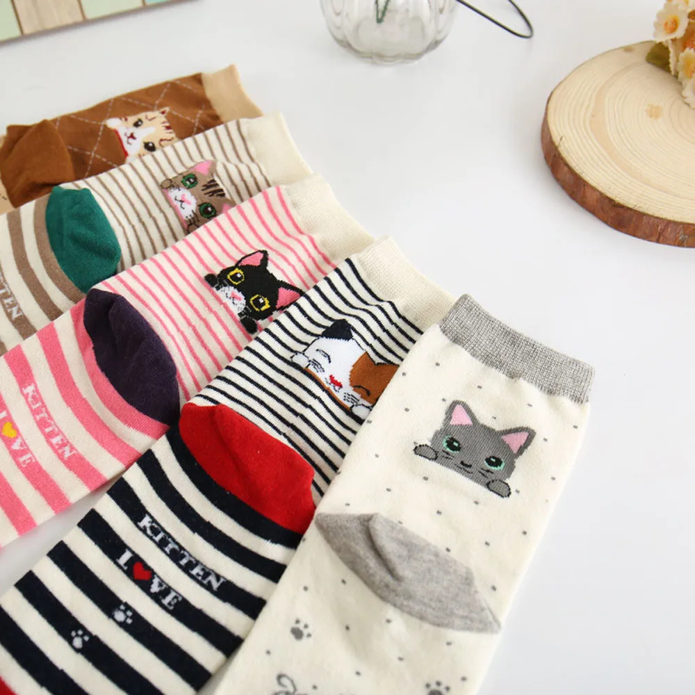 5PCS Women Students Funny Socks Cute Cartoon Fun Funky Striped Warm Ladies Sock lovely fashion socks women cotton casual a529 | Детская