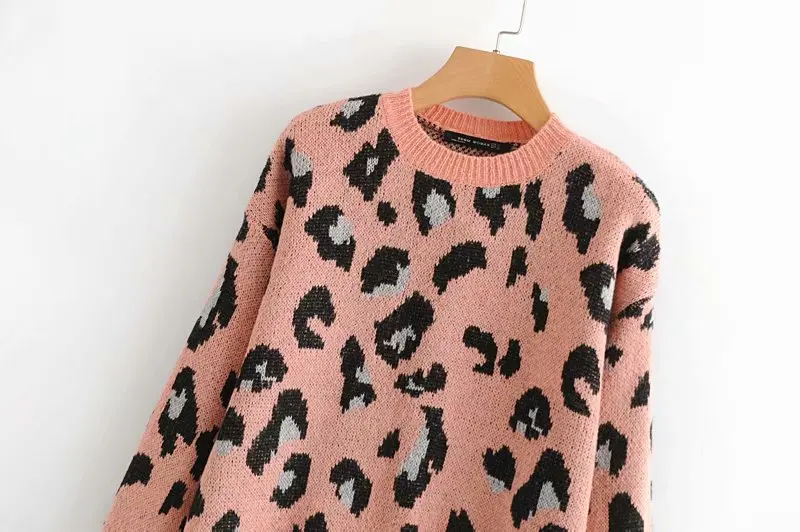 women fashion vintage leopard printing knitting casual sweater ladies o neck basic femme autumn pullovers chic tops S029 | Женская