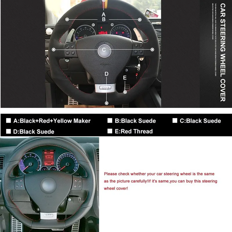 Чехол на руль из черной замши для VolksWagen Golf 5 Mk5 G TI R32|steering wheel cover|suede steering coverwheel cover |