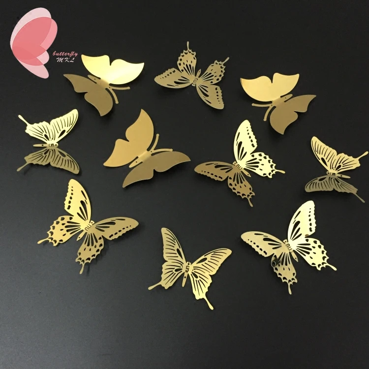 10 шт./лот Золотая Бабочка из нержавеющей стали настенная наклейка трехмерное