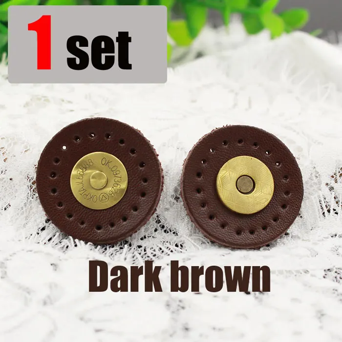 dark brown 1set Круглая сумка-кошелек для шитья своими руками, кожаная магнитная кнопка, натуральная кожа, застежка-защелка, ручная работа, лоскутный замок, аксессуары для рукоделия - Цвет: dark brown 1set