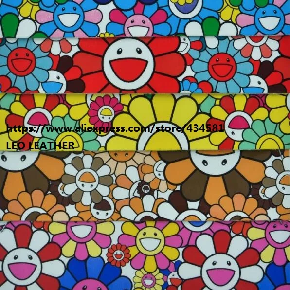 Печатные подсолнухи искусственная кожа ткань для DIY аксессуары изготовления бантов сумки и обувь P1154|pu leather