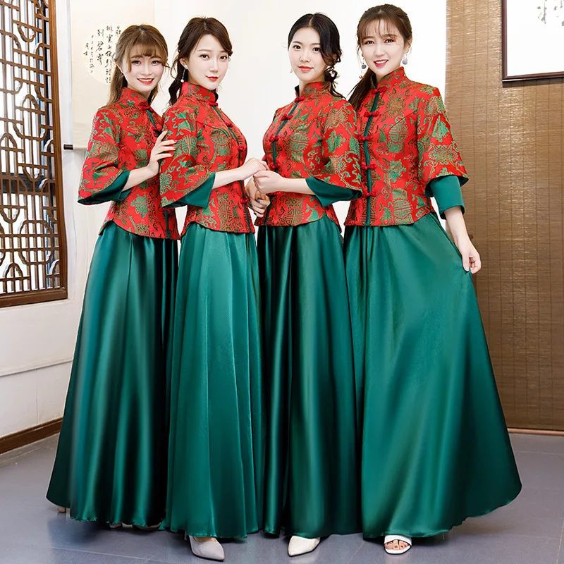 Womens Bridesmaid Wedding Cheongsam Party Dress Chinese Style Elegant Evening Qipao Long Tunic Retro Vestido S-XXL | Женская одежда