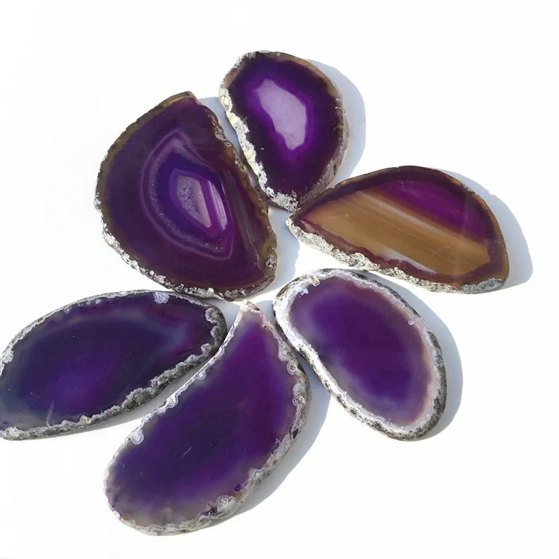 

6pcs Natural agate slices purple/Green dyed agate stone slices