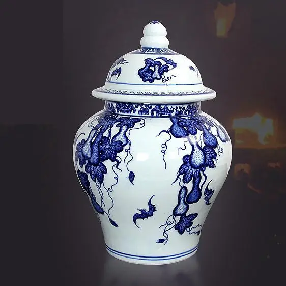 Jingdezhen Blue And White Porcelain temple Jar Antique Vase Large Storage jar Covered With Rice Pickle ceramic | Дом и сад