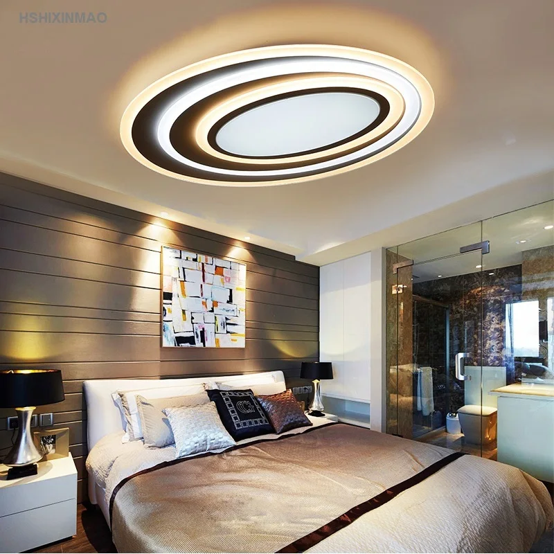

Postmodern Acrylic Art Corrugated LED Ceiling Light Living Room Bedroom Study Oval Ultra thin Dimming Ceiling lamps