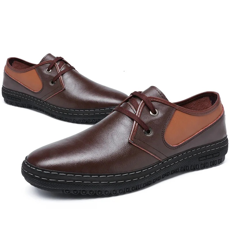 Fashion Autumn New Man Casual Genuine Leather Shoes Mens Lace-Up Loafers Simple Stylish Male Footwear Oxford For Men | Обувь