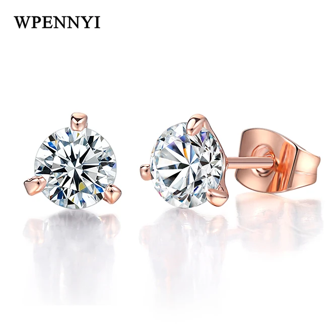 Роза золотого цвета блестящий 3 зубец прозрачный Круглый 6 мм 0.75ct циркония Сердца