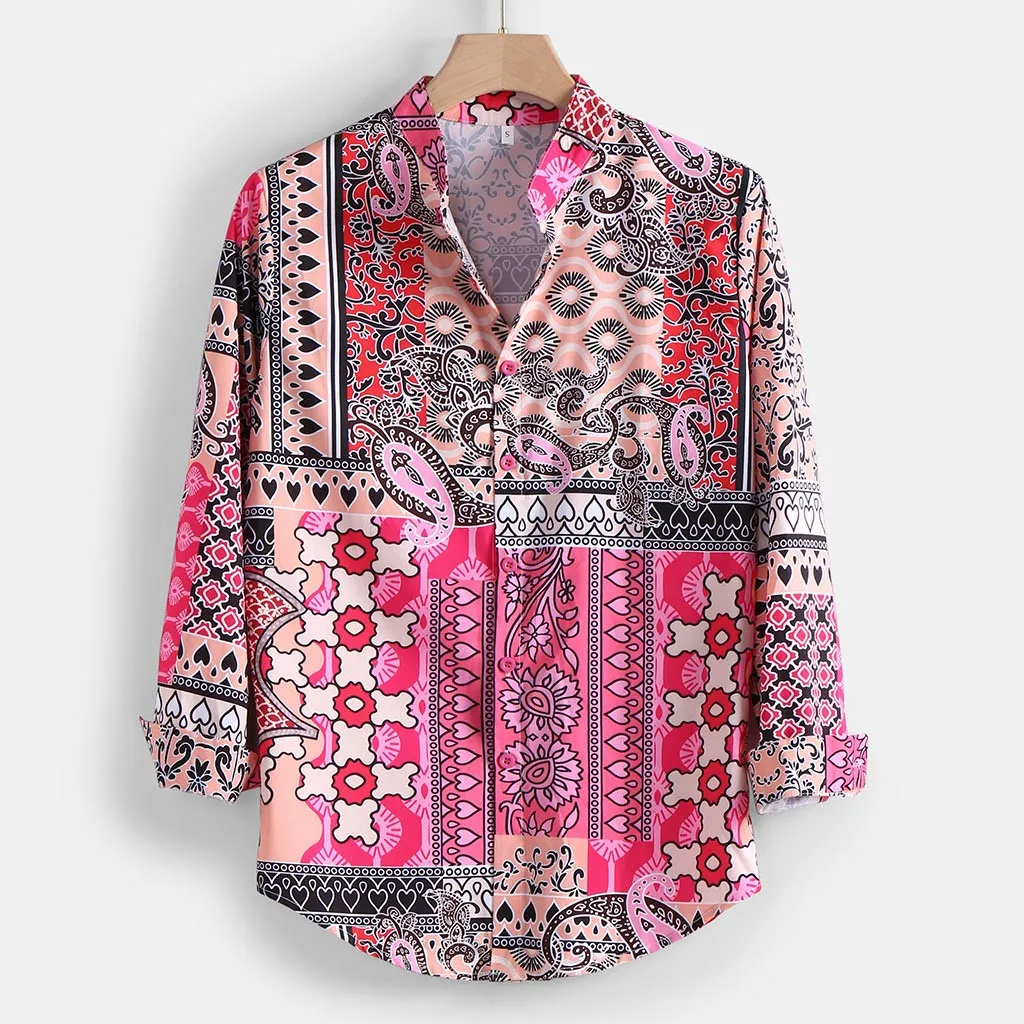 Рубашка camisa masculina мужская рубашка мужские рубашки chemise homme Осенние повседневные рубашки с воротником-стойкой и принтом с длинными рукавами рубашка Z4