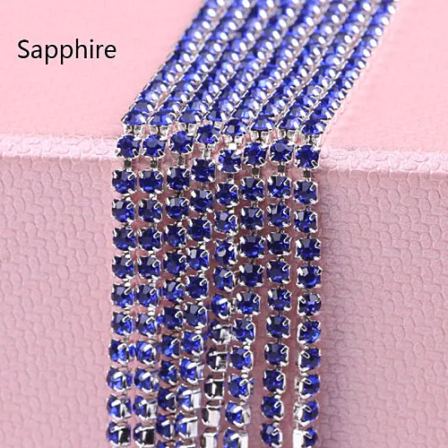 Sapphire 5 ярдов/рулон Серебряная основа плотный стеклянный коготь красочные пришитые Стразы цепочка стразы отделка для красоты аксессуары Y2959 - Цвет: Sapphire