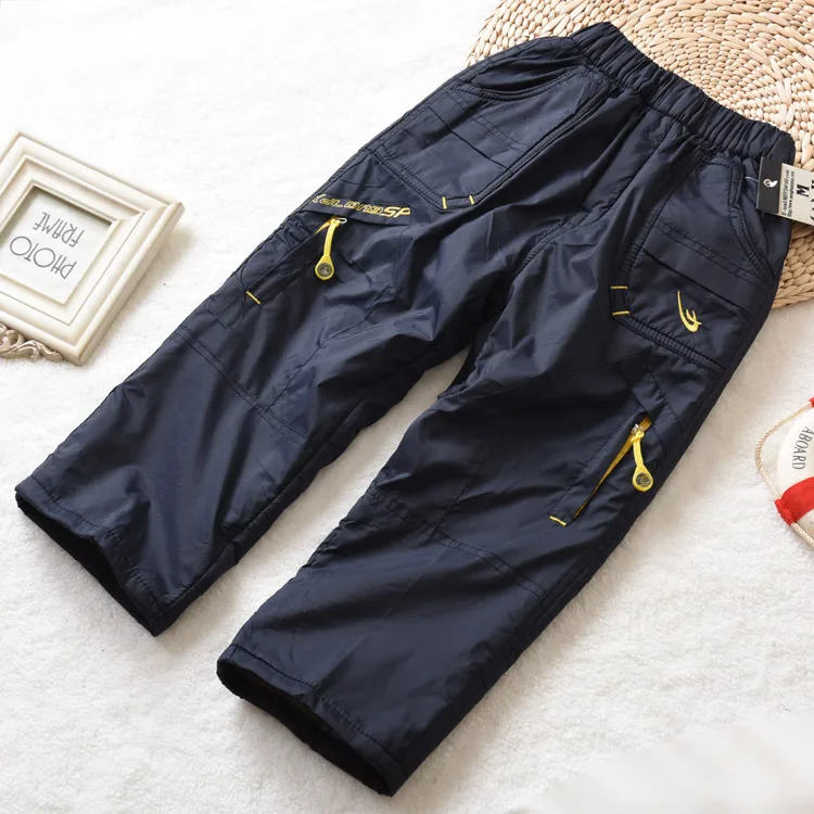 Брюки для мальчиков с бархатной подкладкой утепленные ветрозащитные зимние