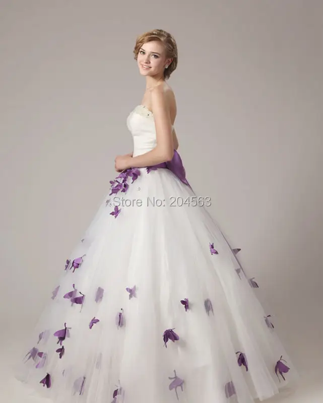 Женское свадебное платье без бретелек с фиолетовой бабочкой Индивидуальный