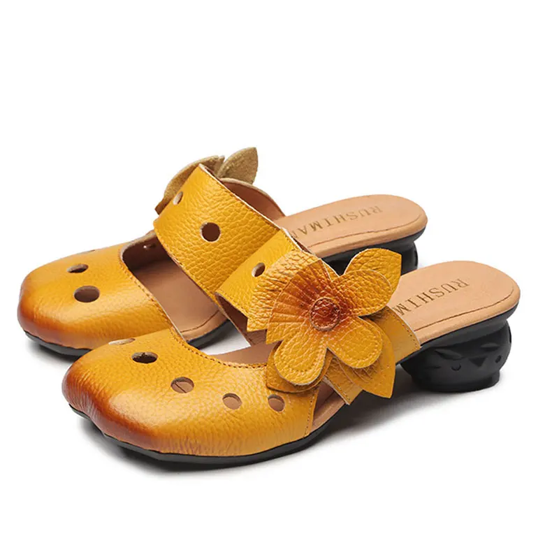 Оранжевый Xiuteng Hollow Sandals Flowers Pattern Genuine Leather Big Head Adjustable Daily Sandals Ladies Shoes Spring New Women Slippers - Цвет: Оранжевый