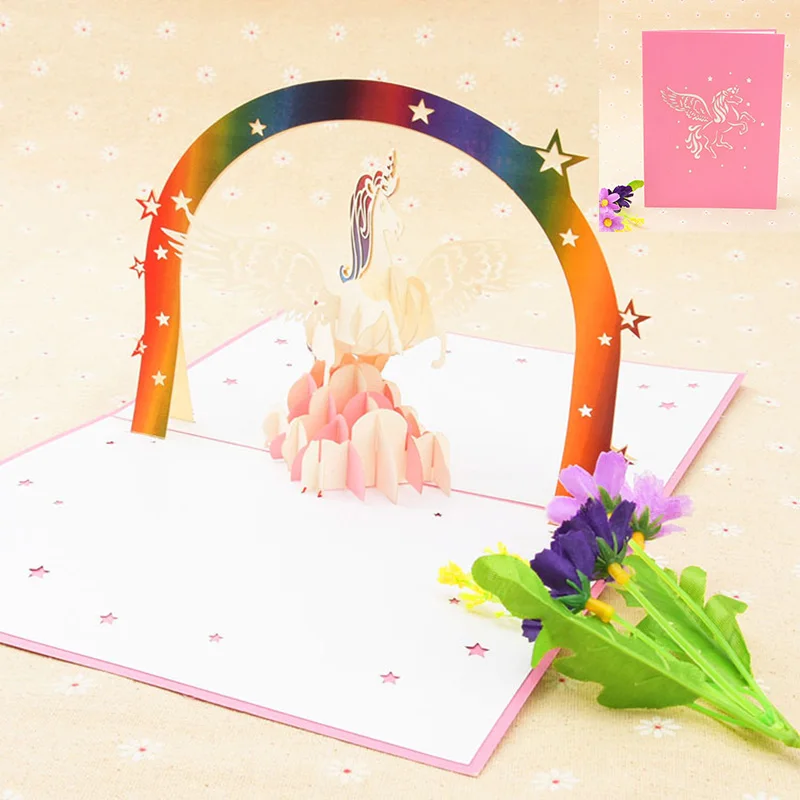 unicorn 3D всплывающие открытки-приглашения на свадьбу вечерние приглашения детский душ Подарки Свадебные поздравительные открытки юбилейные подарки открытка с единорогом - Цвет: unicorn