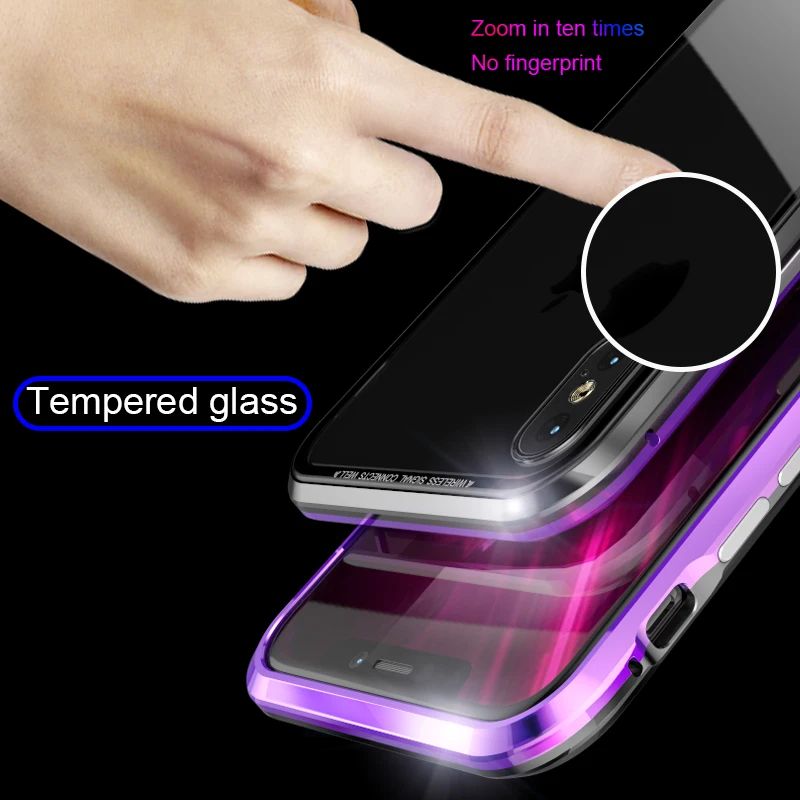 Magnetic Adsorption Case For iphone 8 7Plus X Clear Tempered Glass + Built-in Magnet iphone8 7 XS Metal Ultra Cover Back |