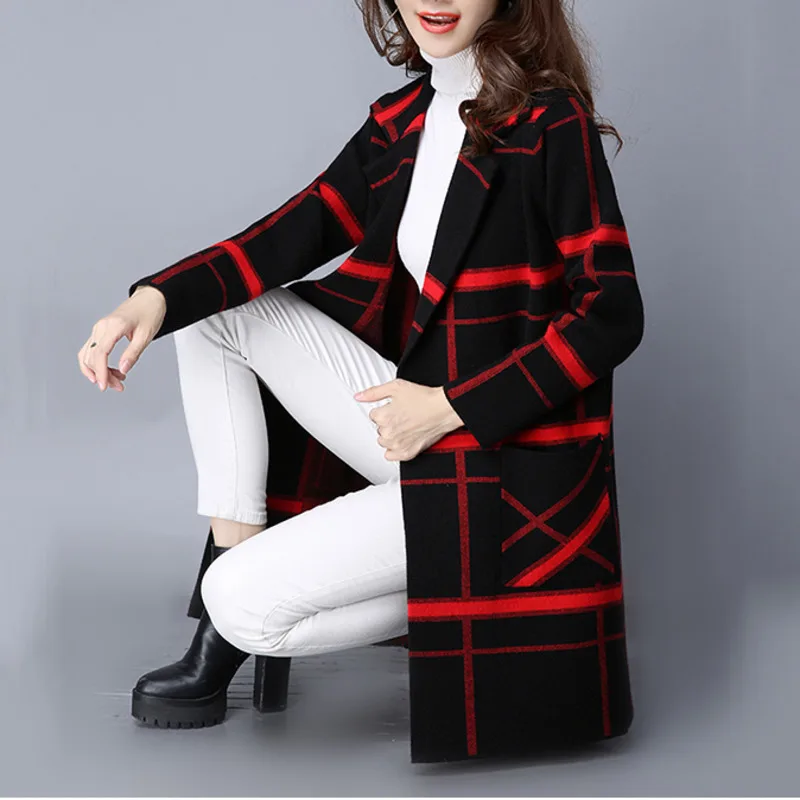 XUXI Женское шерстяное пальто в клетку с воротником костюмом новинка 2019 удлиненный