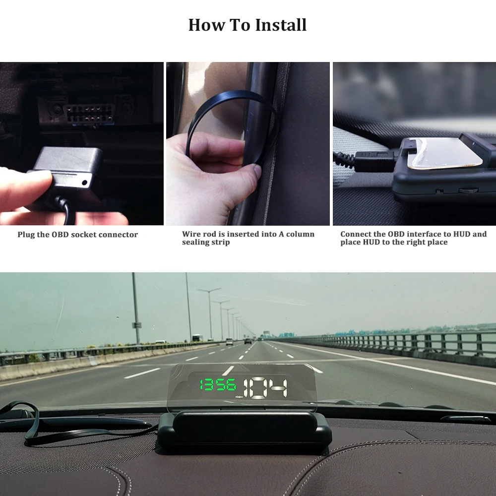 GEYIREN OBD2 gps HUD зеркало автомобиля дисплей лобовое стекло скорость проектор охранной сигнализации температура воды выше скорость об/мин Напряжение
