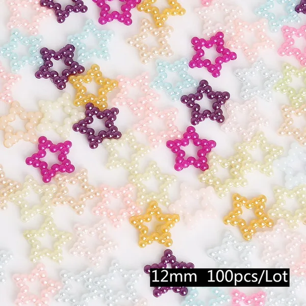 14 12mm 100pcs 20-300 шт цветок/Сердце/звезда/лук плоская спина, кабошон имитация пластика ABS жемчужные бусины для рукоделия изготовление одежды украшения - Цвет: 14 12mm 100pcs