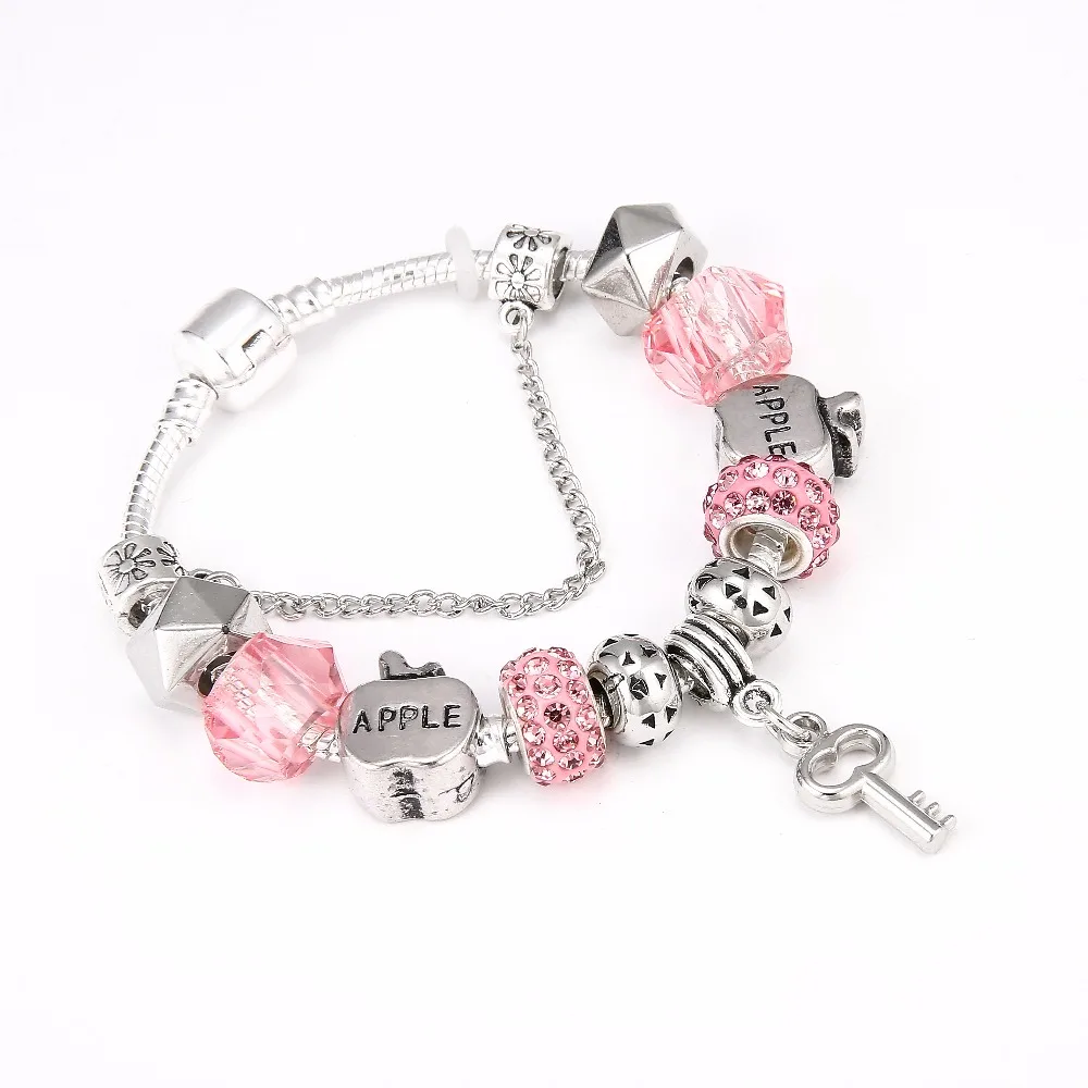 

CUTEECO Romantic Love Silver Color DIY Charm Bracelet Love Heart Key and Lock Brand Bracelet for Women Jewelry Gift