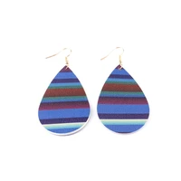 fashion colored fringe teardrop leather earrings for women colorful stripe water drop leather earrings for women leather earring