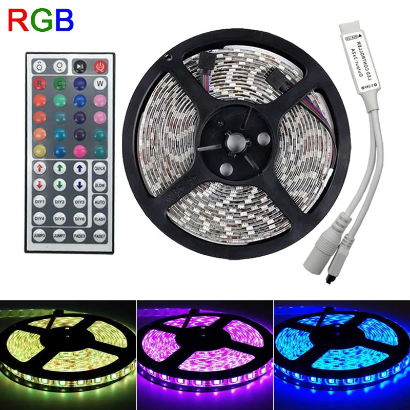 RGB белый теплый белый красный синий желтый зеленый Светодиодная лента 5050 SMD 5 м 300 светодиодный 60 светодиодный/м гибкая лента не водонепроницаемая внутренняя Декорация - Испускаемый цвет: RGB