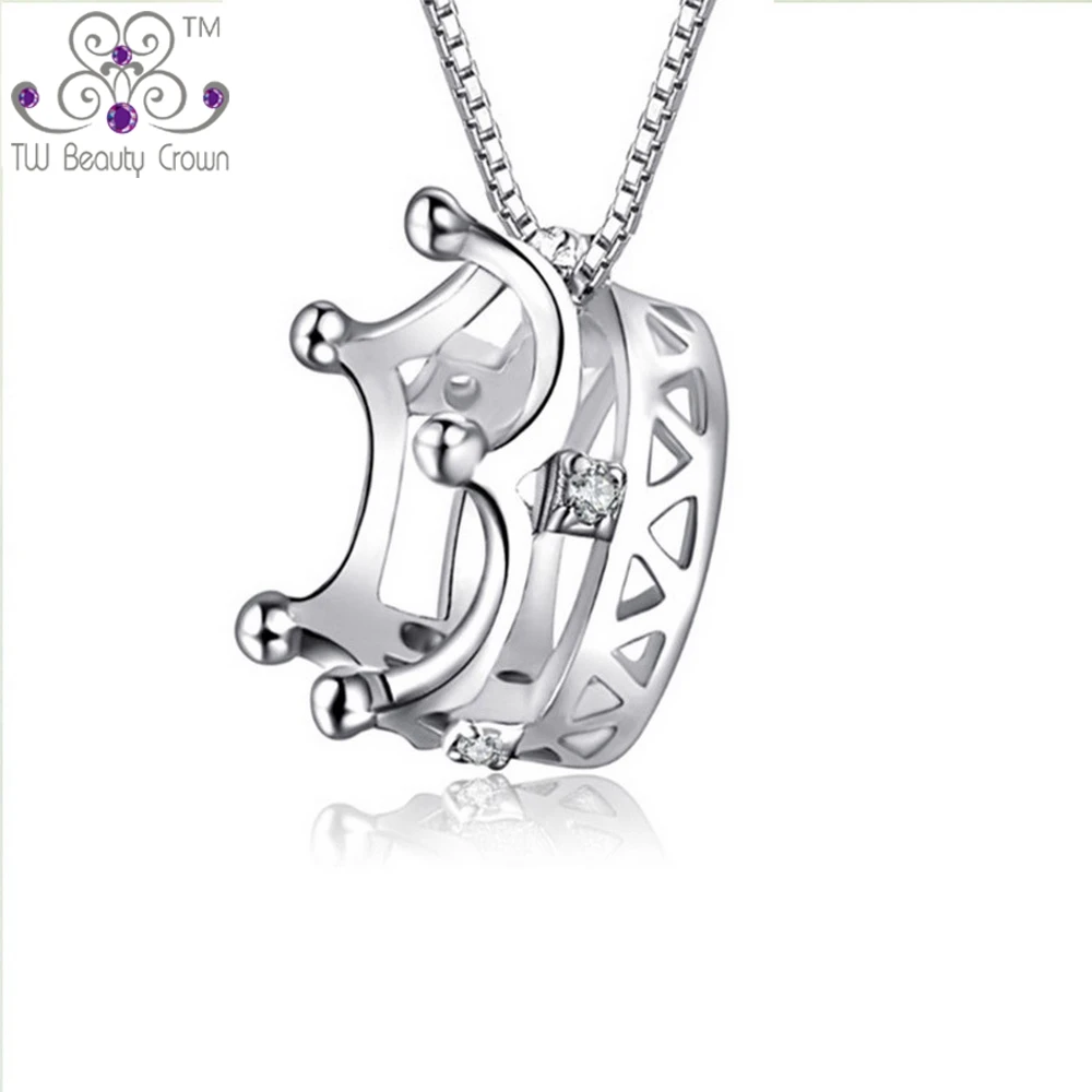 Женское колье из серебра 925 пробы с белым кристаллом|crown pendant necklace|fashion necklacenecklace