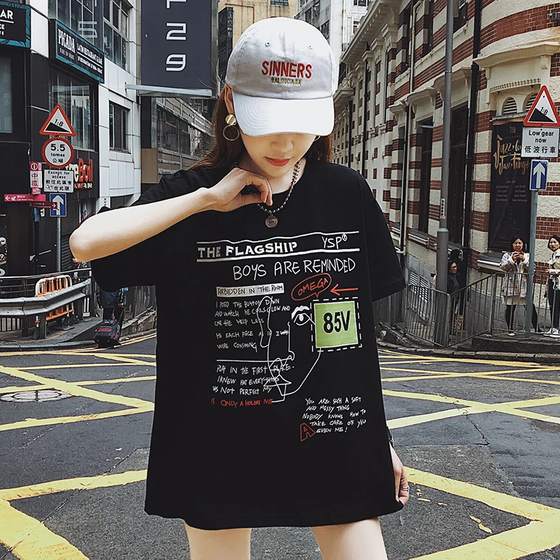HLBCBG футболка женские новые свободные футболки s 2019 Модные Белые желтые винтажные