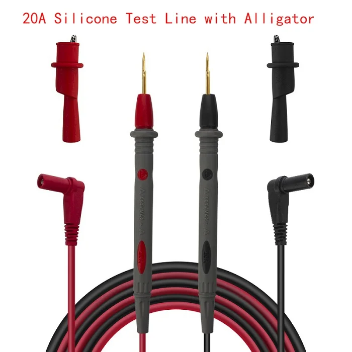 20A with Alligator 1000V 20A Универсальная игла Пробник Тестовые провода Pin для FLUKE для Виши цифровой измеритель тестовый er зонд силиконовый провод кабель ручка - Цвет: 20A with Alligator
