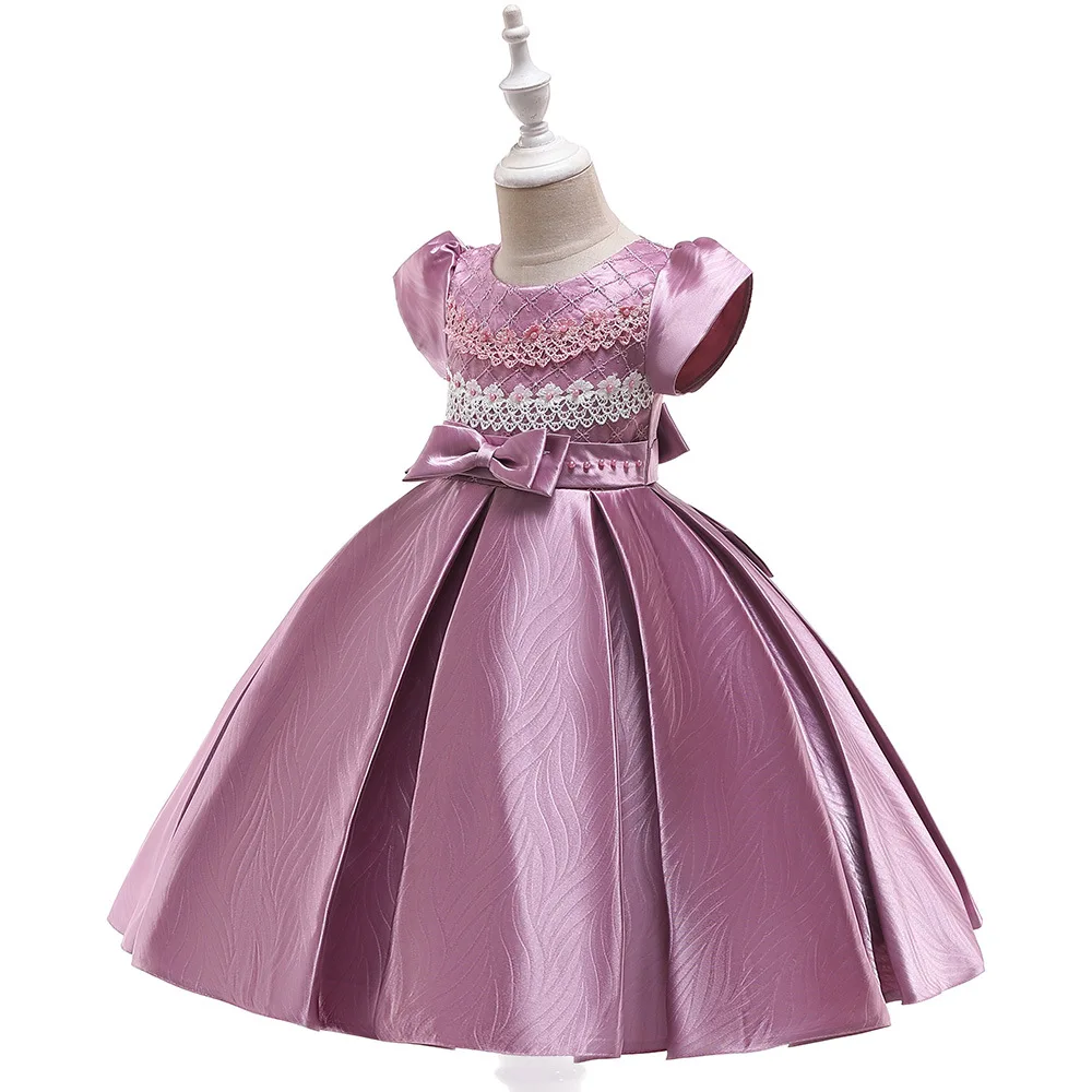 MQATZ Satin Lace Girl Dress Wicker Embossed Flower Baby Party Ball Gown Bow Kids Dresses Birthday Princess 4-13 Years | Детская одежда