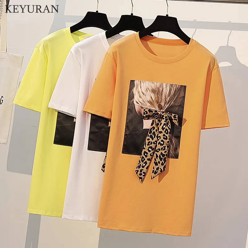 Лето 2019 г. Леопардовый лук нашивка на галстук футболки и джинсовые шорты комплект