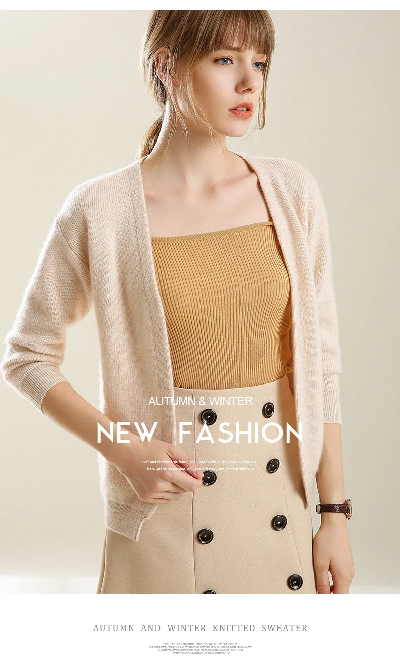 Smpevrg autumn new female cardigan cashmere sweater women coat V-neck Seven-quarter sleeve knitted cardigan women sweater jumper