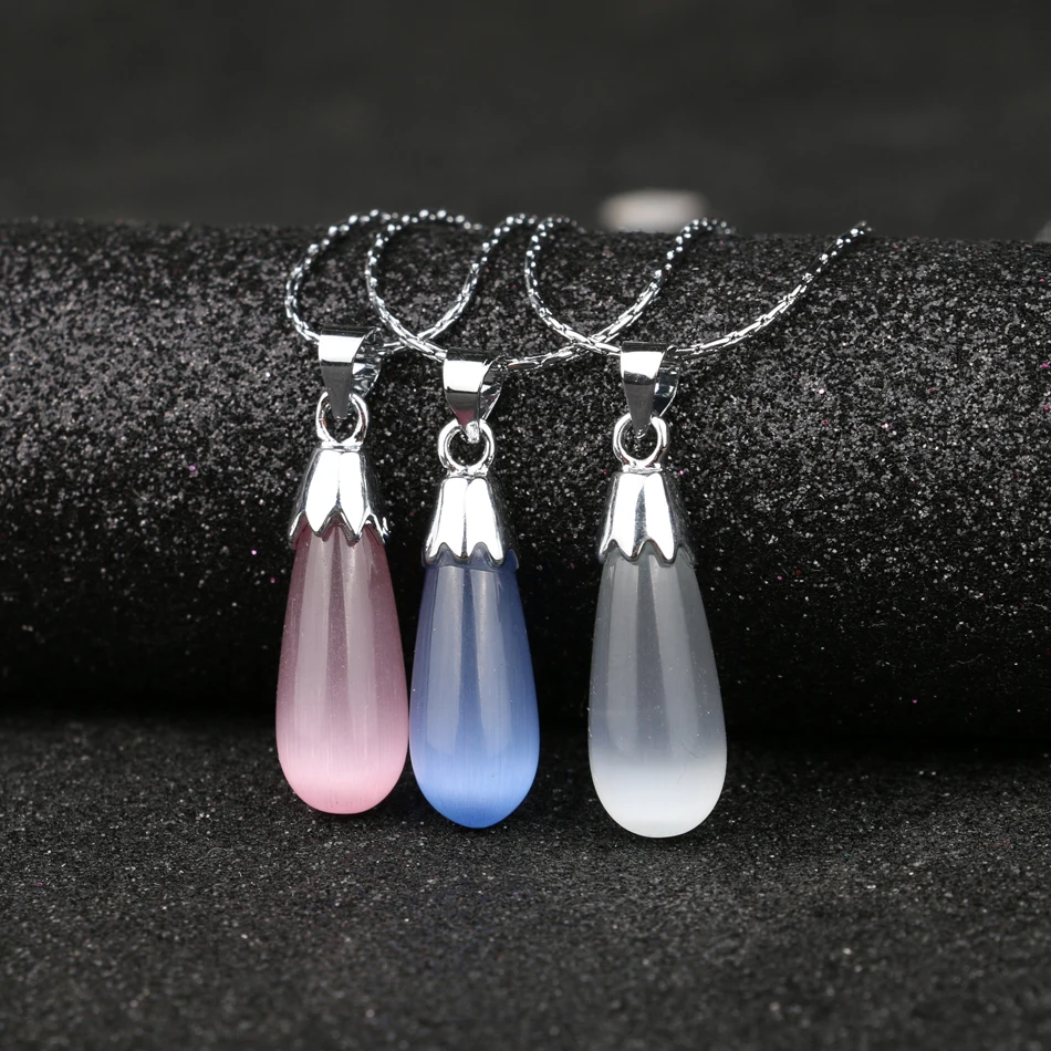 Beautiful Pink Opal Necklace Silver Plated Water Drops Pendant 45CM Fine Chain Fashion Jewelry For Women 2016 L Y Brand