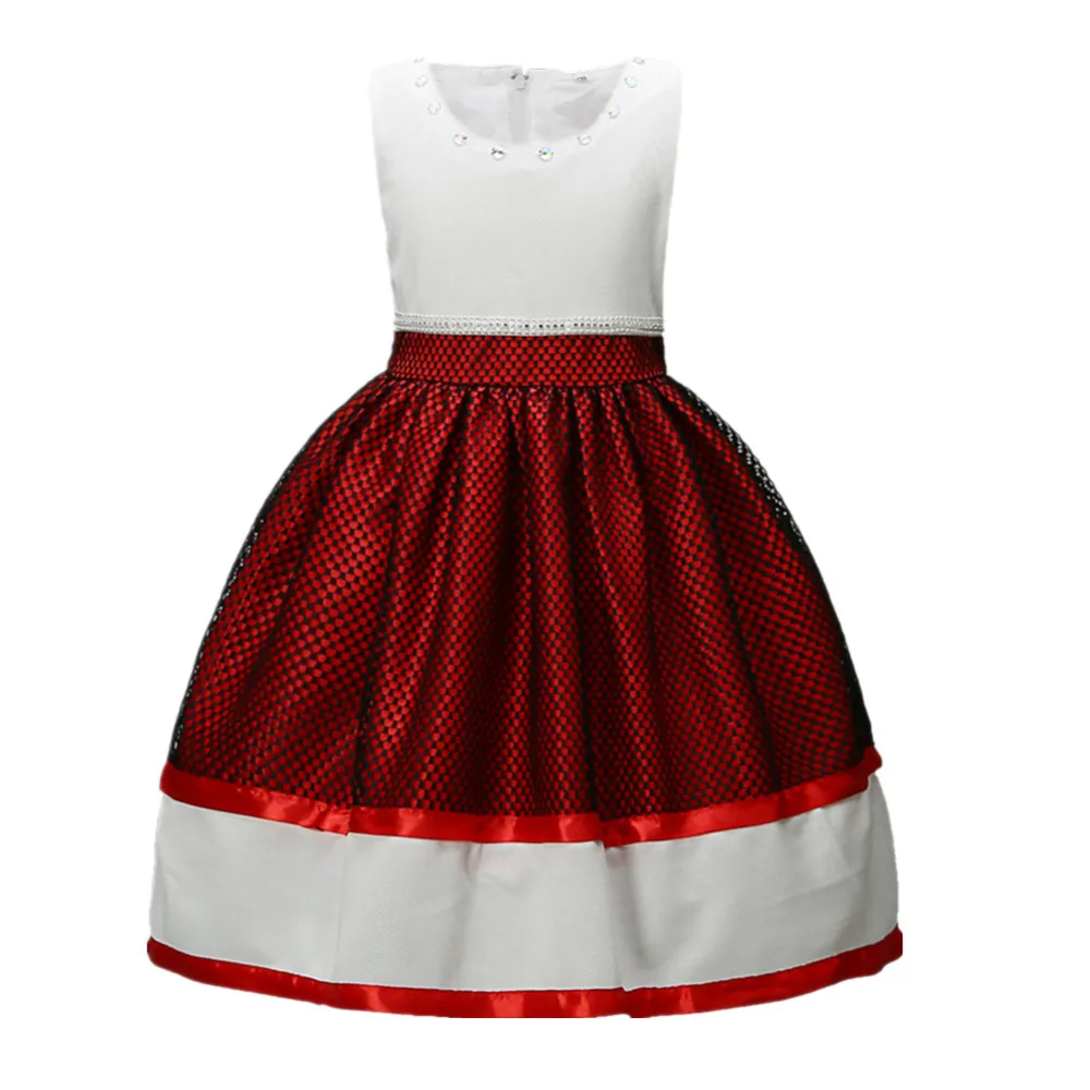 Girl Dress Puff Princess Sleeveless Rhinestone Metal Color Wave Point Party | Детская одежда и обувь