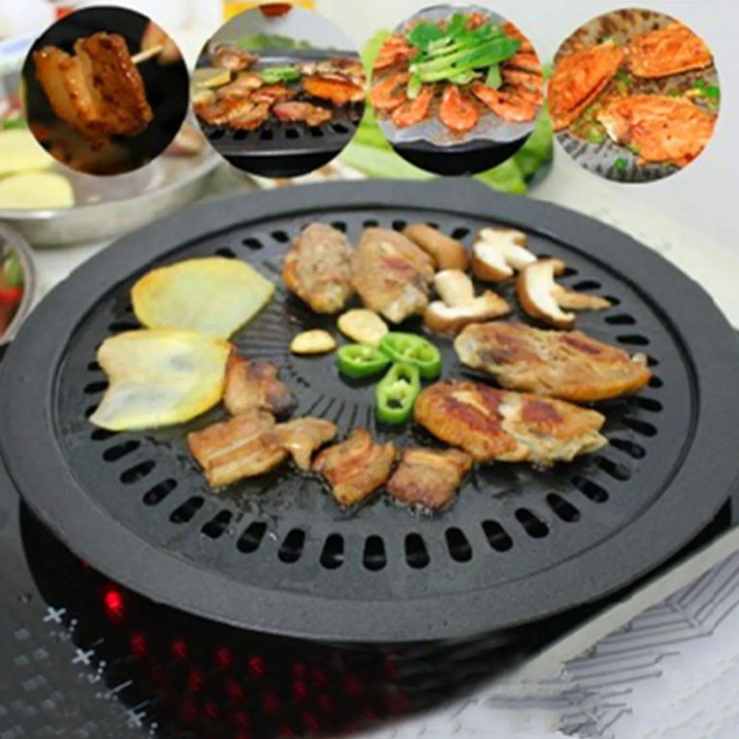 Behokic korean bbq Smokeless Nonstick Stovetop Barbecue gas Grill Pan for Indoor Outdoor Kitchen cooking utensils BBQ Tool